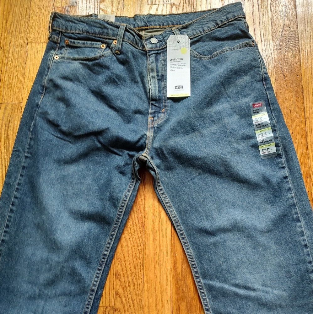 Levi's Levis Flex 505 Straight Leg Cotton Blend Blue Navy Pockets Jeans 36 - Picture 1 of 16
